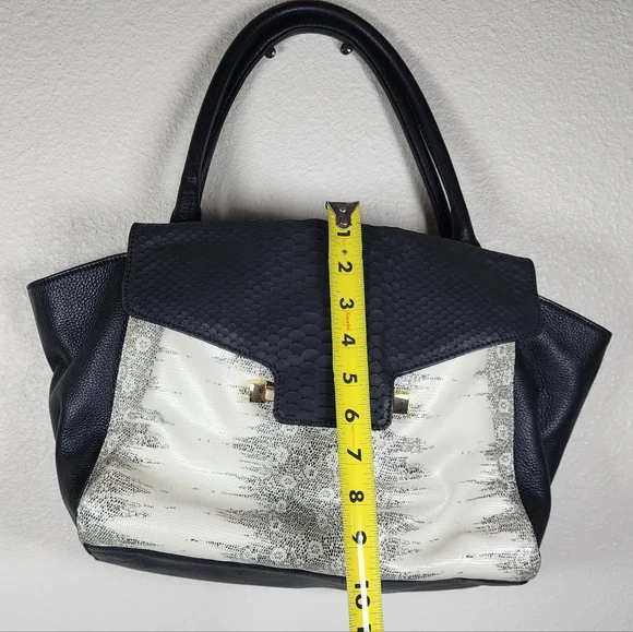 Vince Camuto Julia Satchel White And Black Bag - Picture 8 of 16